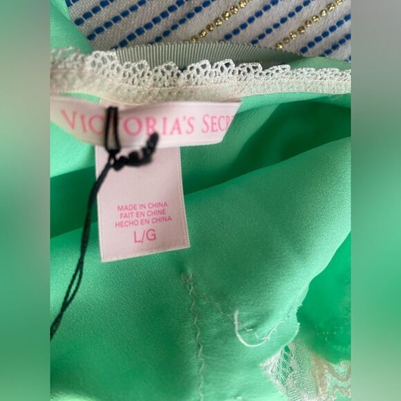 Victoria’s Secret Chemise Gown Green Satin Lace Lingerie Slip Sz Large NWT - Picture 4 of 11